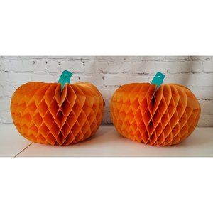 Vintage Beistle Co Honeycomb Tissue Paper Pumpkin  Decoration 10"  Set Of 2